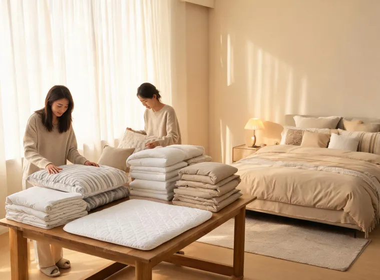 Utopia Bedding home textile team arranging bedroom essentials
