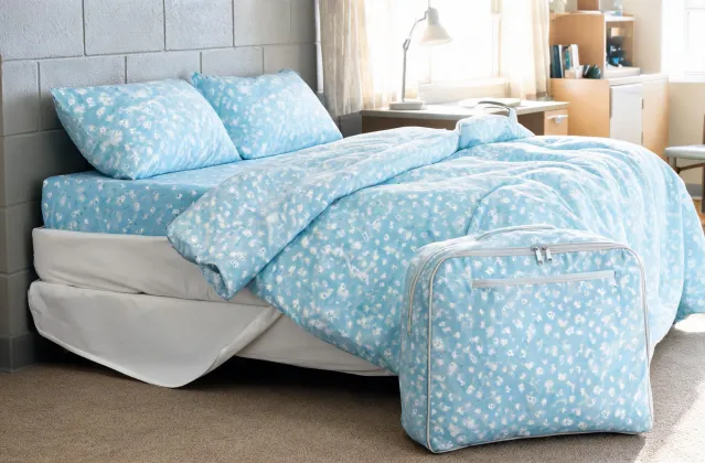 Dorm bedding kit with sheets and protector