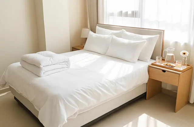 Guest room prepared with bedding essentials